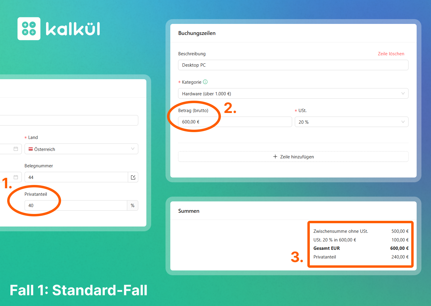 Privatanteil buchen - Standardfall