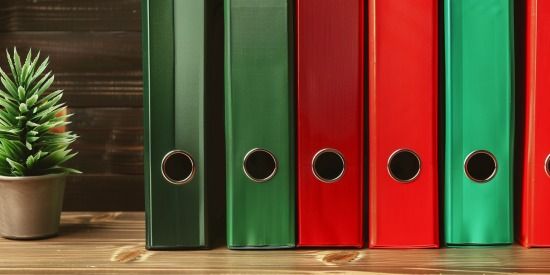 Grüne und rote Ordner auf einem Schreibtisch, symbolisieren organisierte und unorganisierte Kosten.