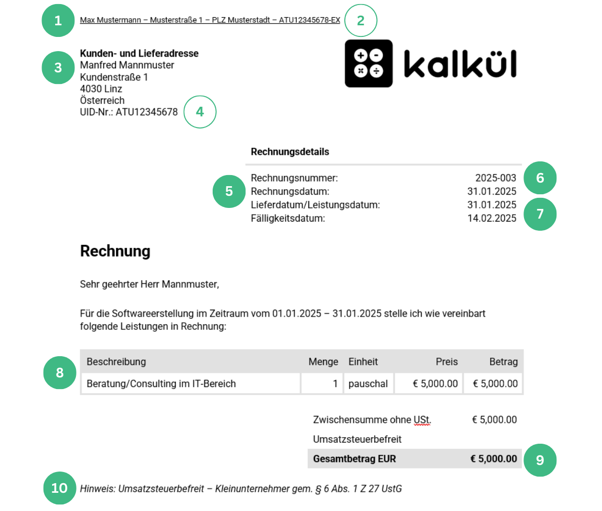 Kleinunternehmer Rechnung Österreich – Pflichtangaben ohne Umsatzsteuer