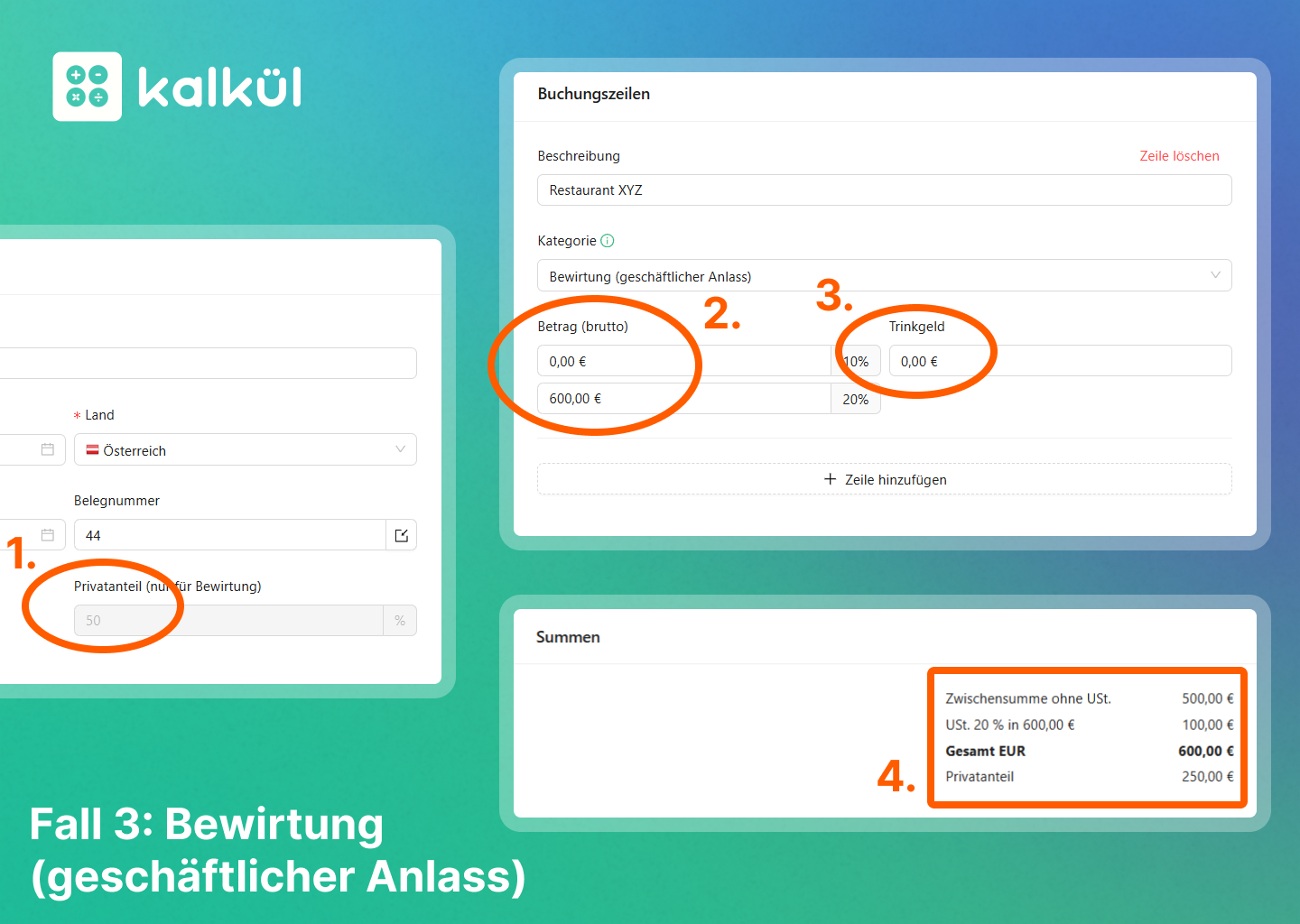 Privatanteil buchen - Geschäftsessen